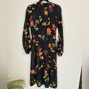 Long sleeve Floral Black Dress - S